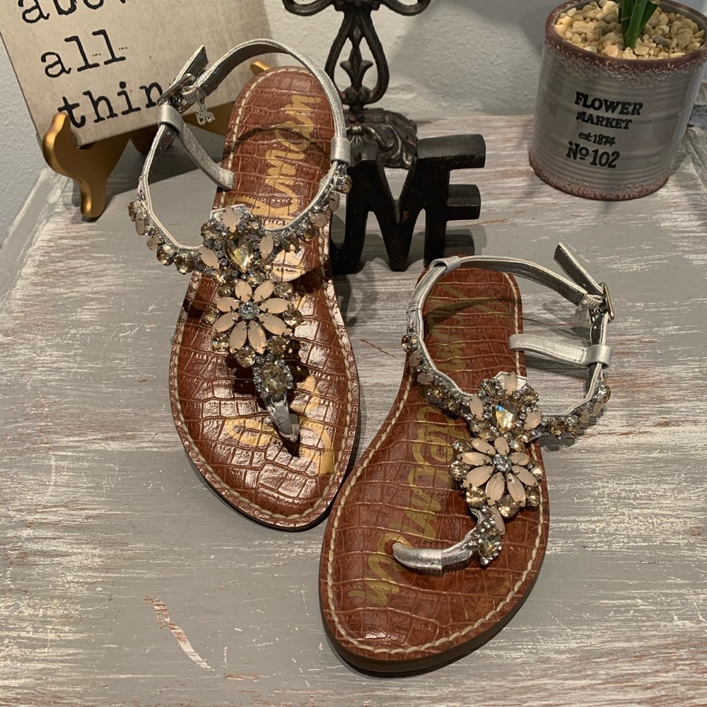Sam Edelman silver ‘Lea’ Rhinestone ankle strap sandals 7M